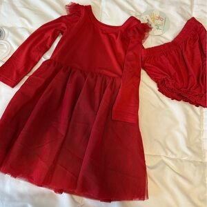 Little Sleepies Red Dress with flutter sleeves, tulle, & bloomers, brand NWT
